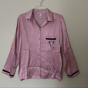 Victoria’s Secret Women's Pajama Top Button Up shirt Long Sleeve Pjs Pink